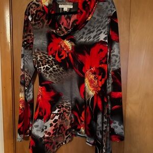 🌺Boston Proper  Cowl Neck Top - Red and Gray